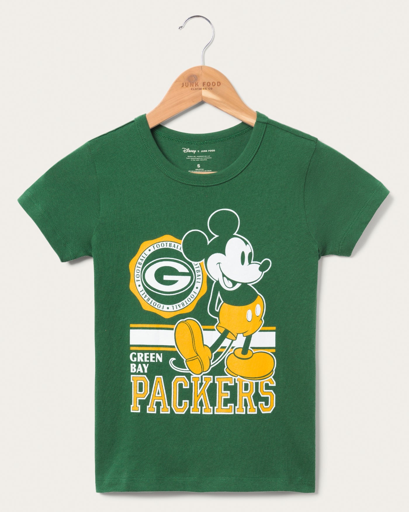 green bay packer gear Junk Food Clothing Kids Green Bay Packers Mickey Crest T-Shirt in Hunter Size Large