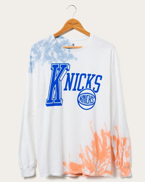 Women's Mitchell & Ness Blue/White New York Knicks Hardwood Classics  Tie-Dye Cropped T-Shirt 