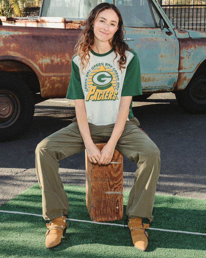 Women's Green Bay Packers Color Block Crop Tee