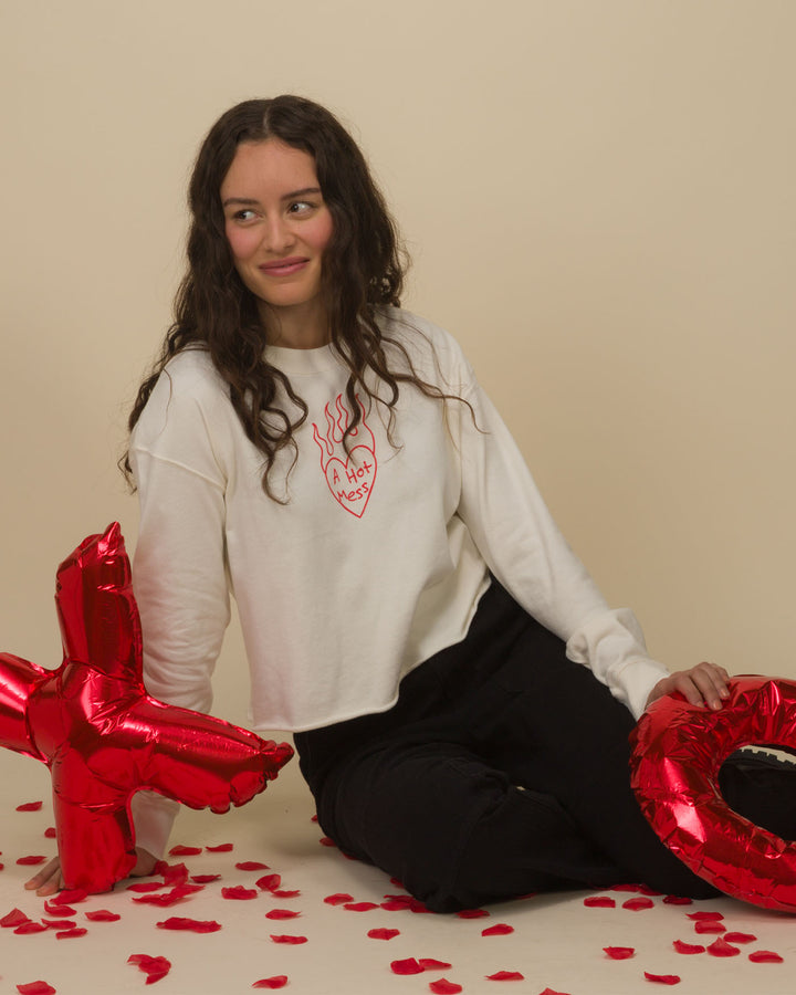 Women's A Hot Mess Cropped Crew Fleece