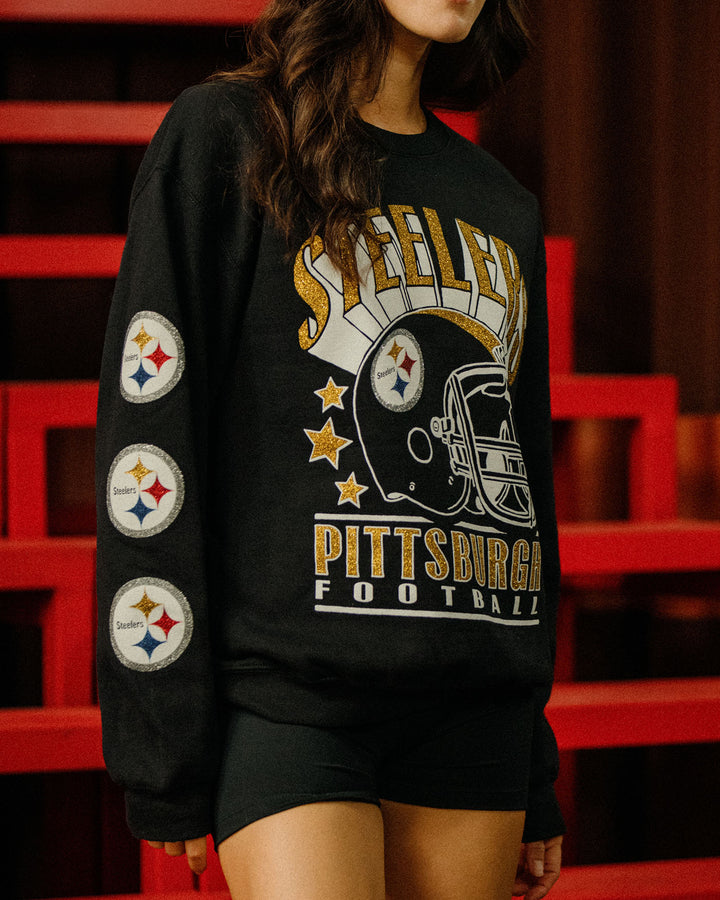 Pittsburgh Steelers Glitter Helmet Flea Market Crew Fleece