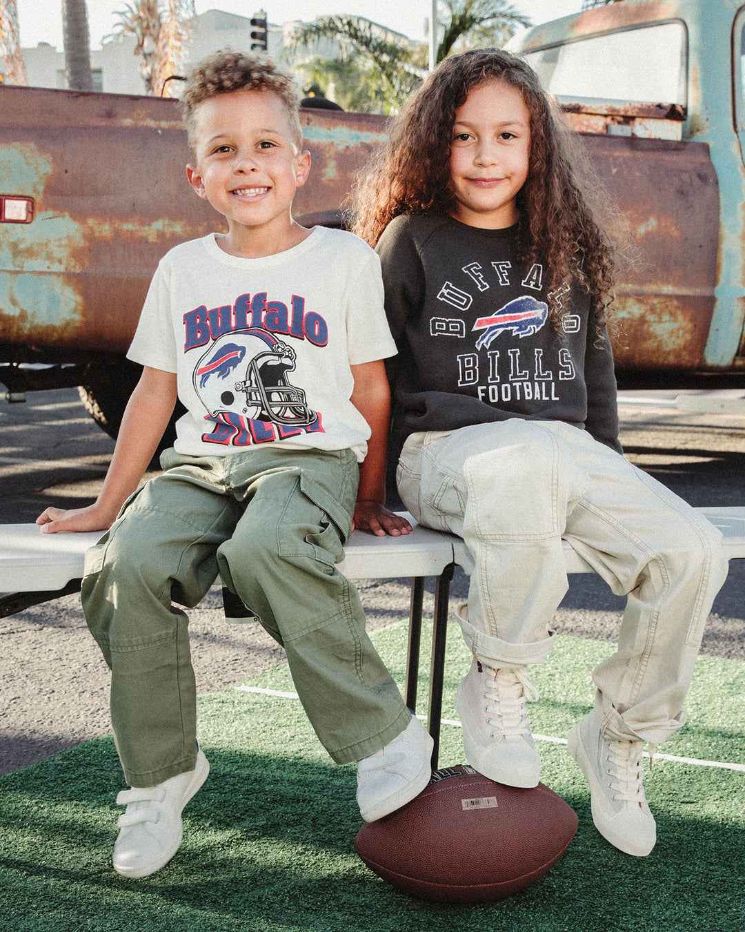 Kids Buffalo Bills Flocked Raglan Crew Fleece