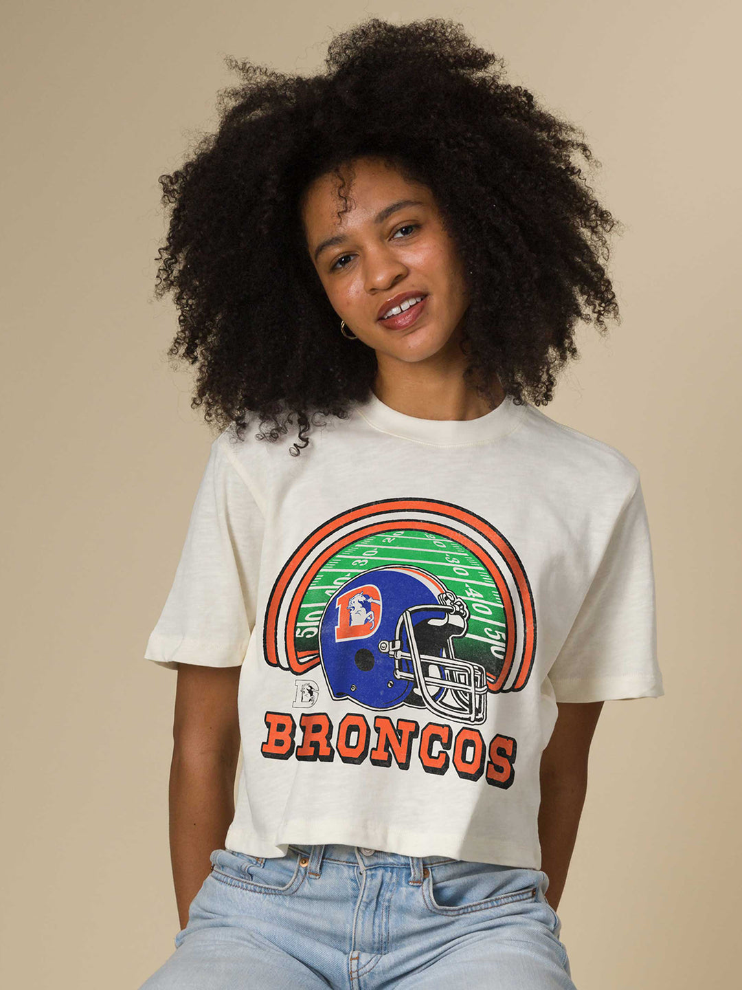Women's Denver Broncos Game Time Mock Neck Crop Tee