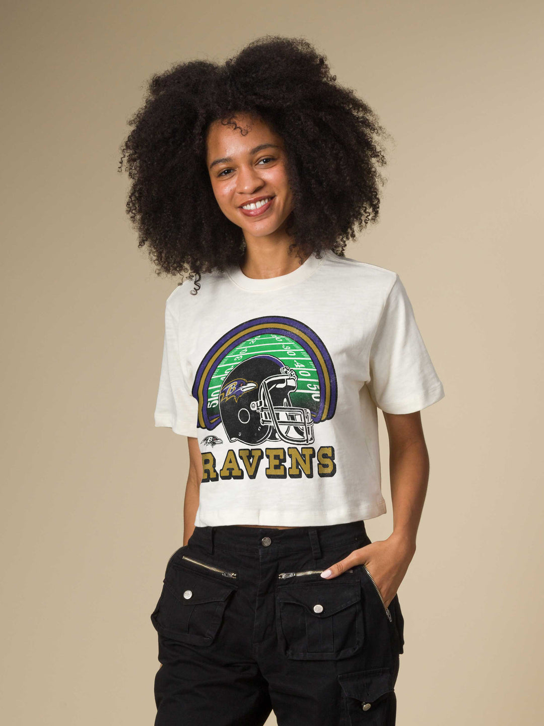 Women's Baltimore Ravens Game Time Mock Neck Crop Tee