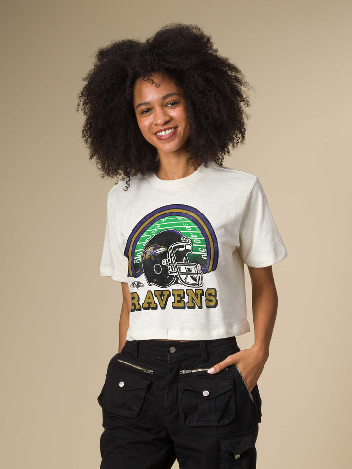 Women's Baltimore Ravens Game Time Mock Neck Crop Tee
