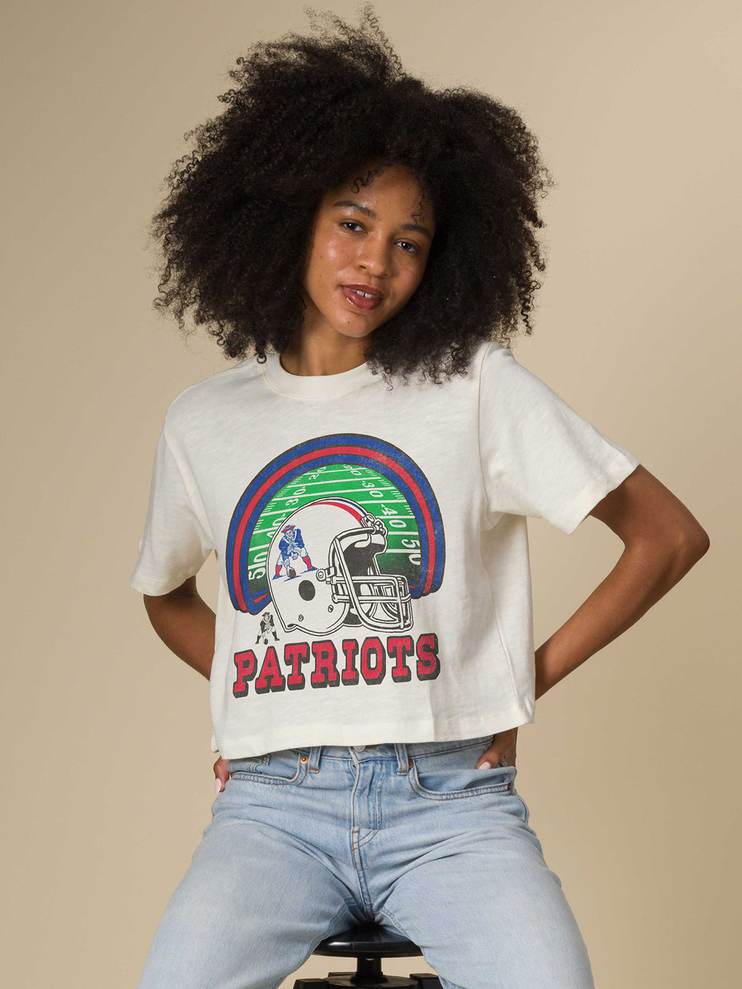 Women's New England Patriots Game Time Mock Neck Crop Tee