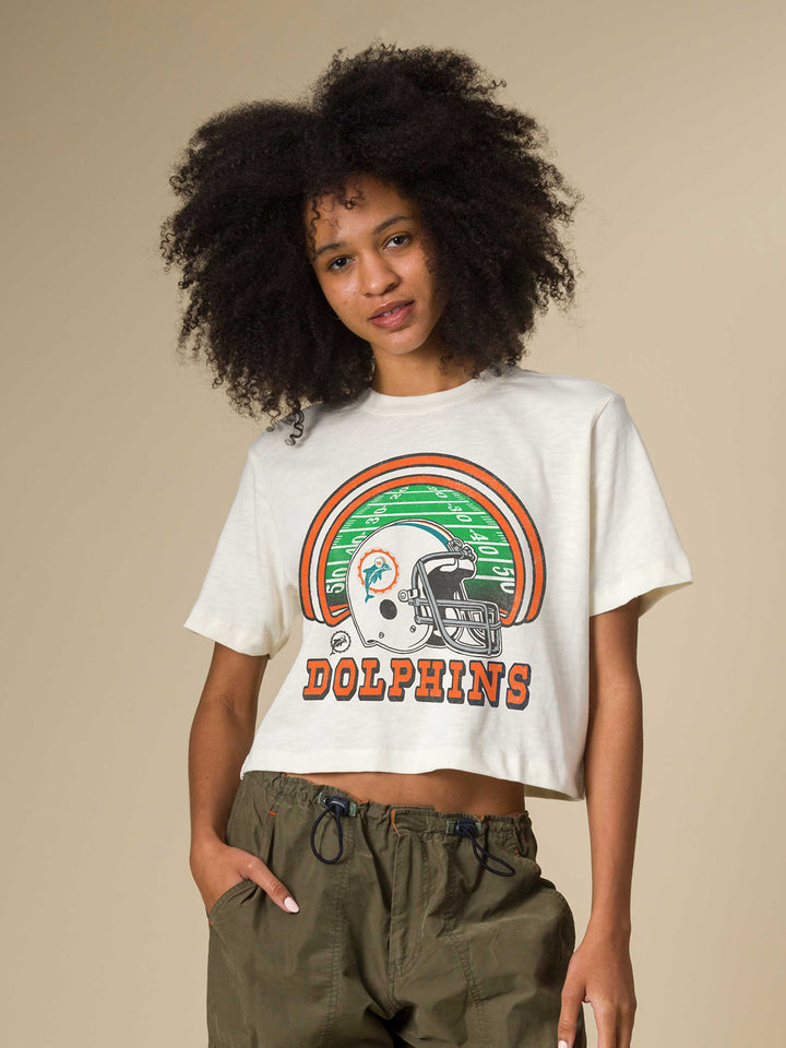 Women's Miami Dolphins Game Time Mock Neck Crop Tee