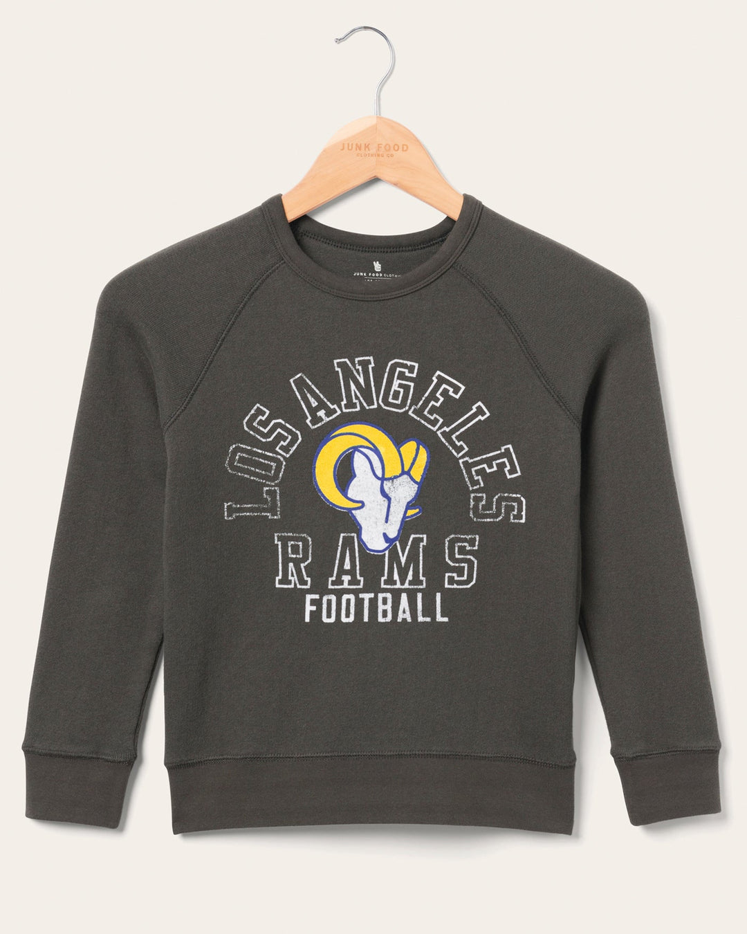 Kids Los Angeles Rams Flocked Raglan Crew Fleece – Junk Food Clothing