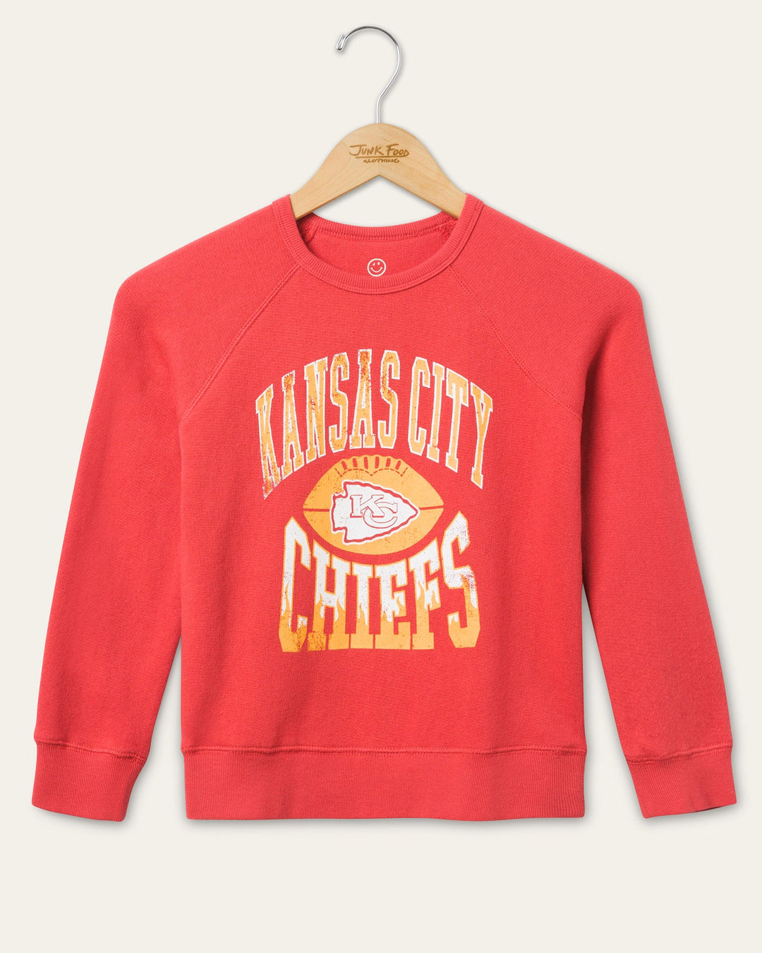 kansas city chiefs fan gear Junk Food Clothing Unisex NFL Kansas City Chiefs Hot Route Raglan Fleece - Little Kid, Big Kid - Black - Size L