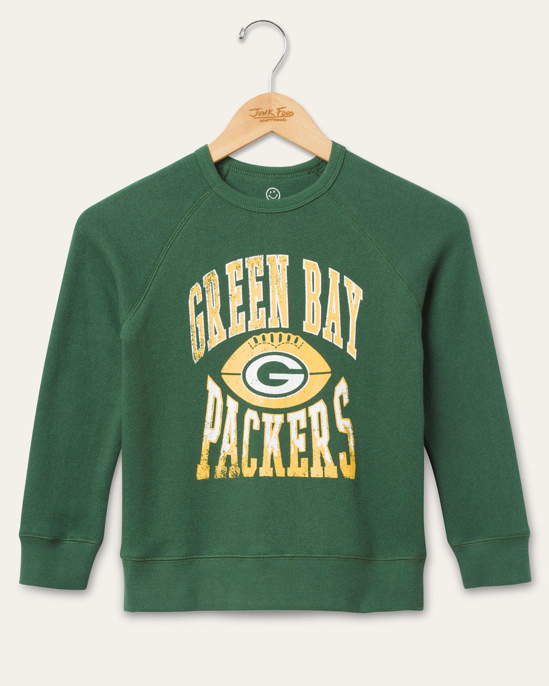 Kids Green Bay Packers Hot Route Raglan Fleece | Hunter | Size XL | Junk Food Clothing Kids Green Bay Packers Hot Route Raglan Fleece | Hunter | Size XL | Junk Food Clothing