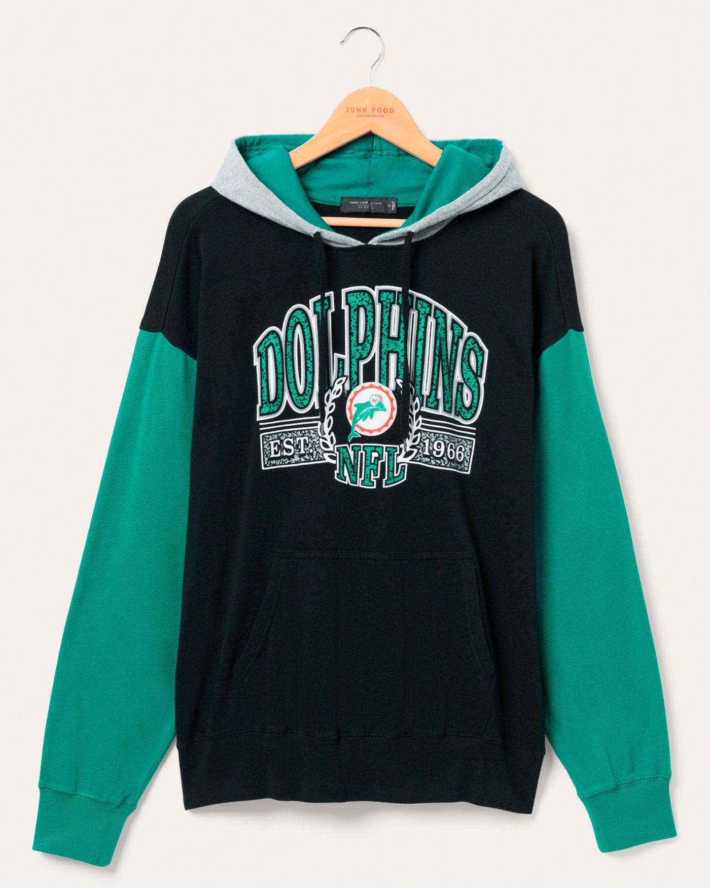junk food clothing Miami Dolphins Tri Color Block Hoodie Midnight