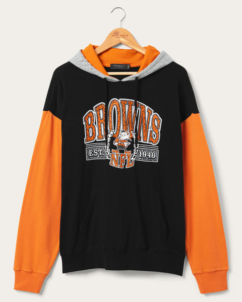Junk Food Clothing Cleveland Browns Tri Color Block Hoodie in Midnight/Orange/Heather Grey Size XS Junk Food Clothing Cleveland Browns Tri Color Block Hoodie in Midnight/Orange/Heather Grey Size XS