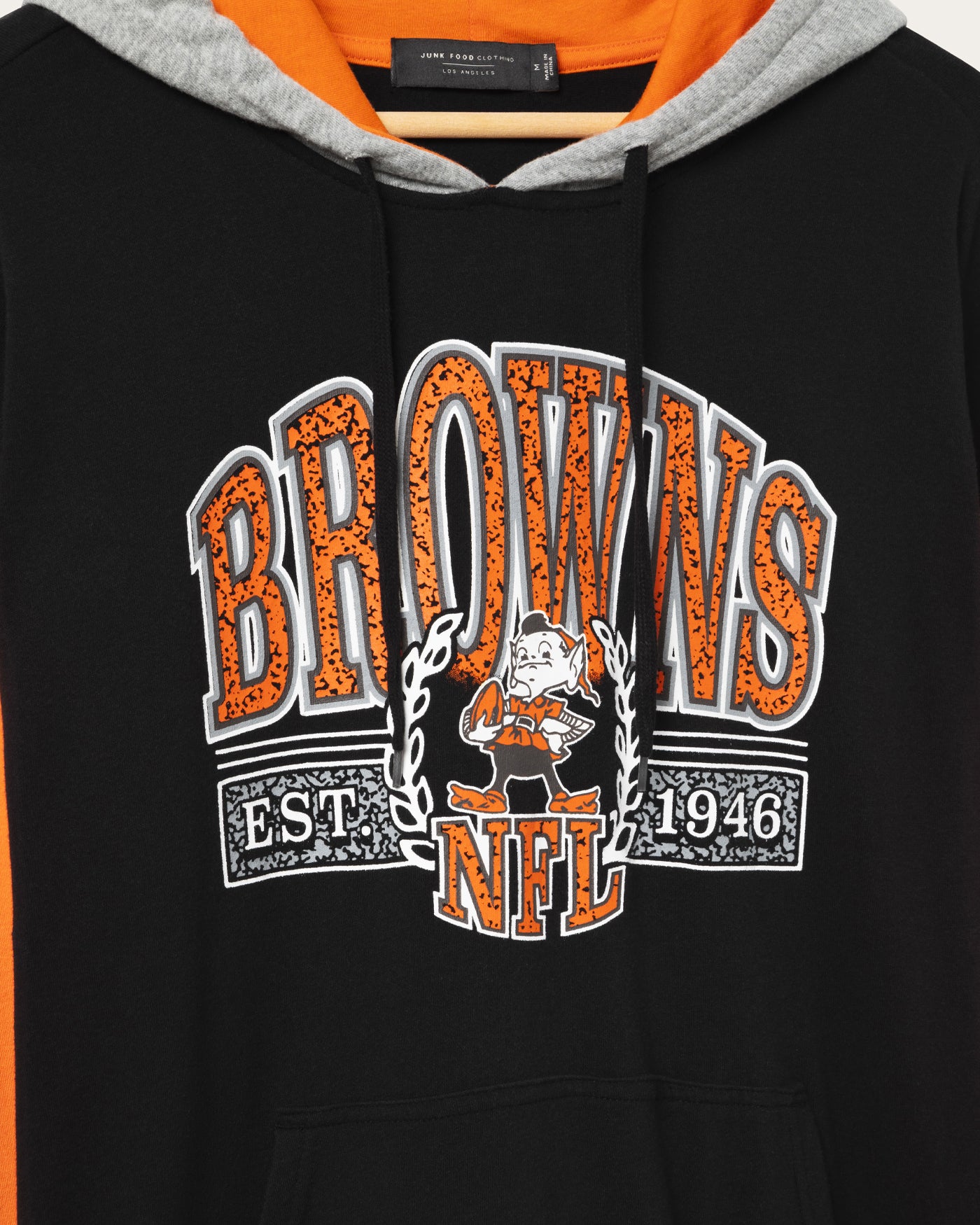 Junk Food Clothing Cleveland Browns Tri Color Block Hoodie in Midnight/Orange/Heather Grey Size XS Junk Food Clothing Cleveland Browns Tri Color Block Hoodie in Midnight/Orange/Heather Grey Size XS