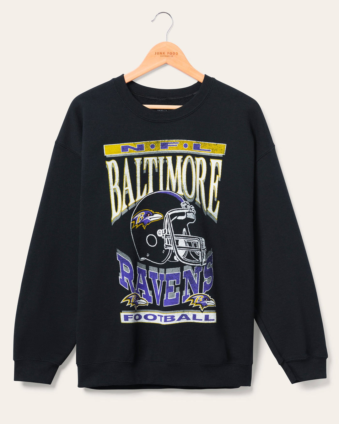 baltimore raven gear Baltimore Ravens Helmet Flea Market Crew Fleece | Black | Size XS