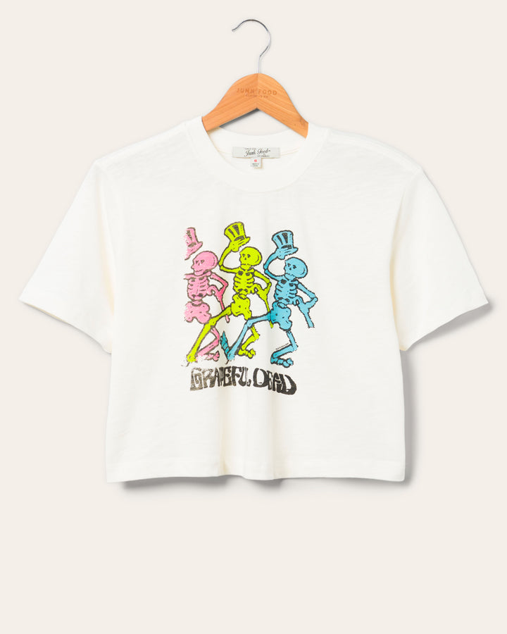 Women's Grateful Dead Dancing Skeletons Crop Mock Neck Tee