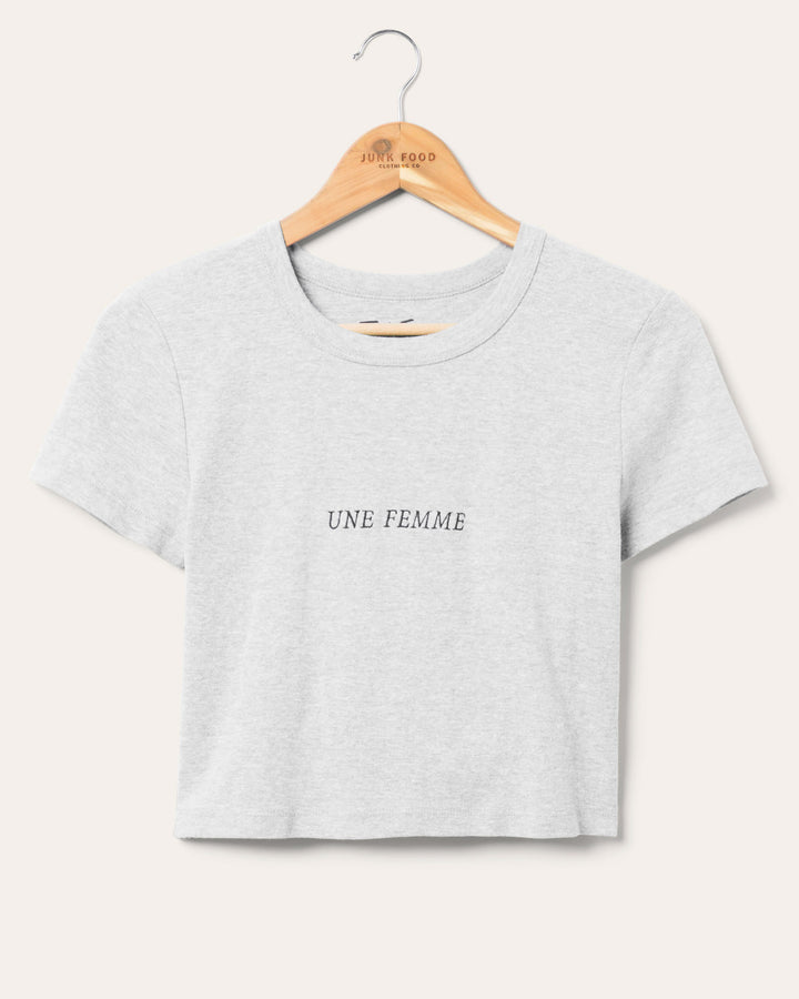 Women's Embroidered Une Femme Baby Tee
