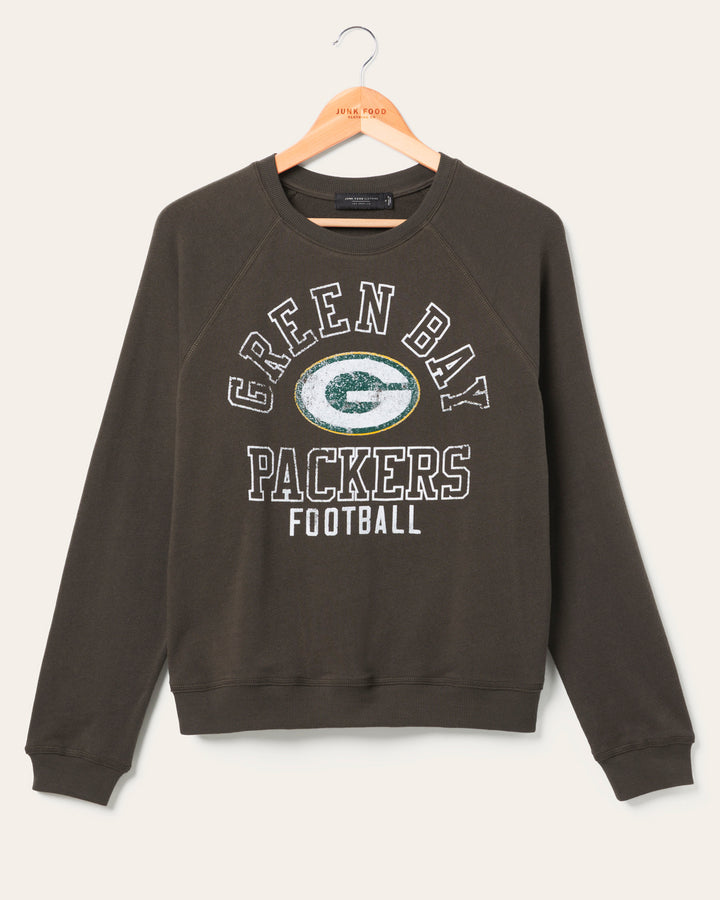Women's Green Bay Packers Flocked Raglan Crew Fleece