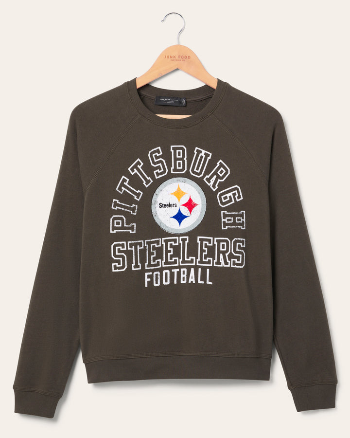Women's Pittsburgh Steelers Flocked Raglan Crew Fleece