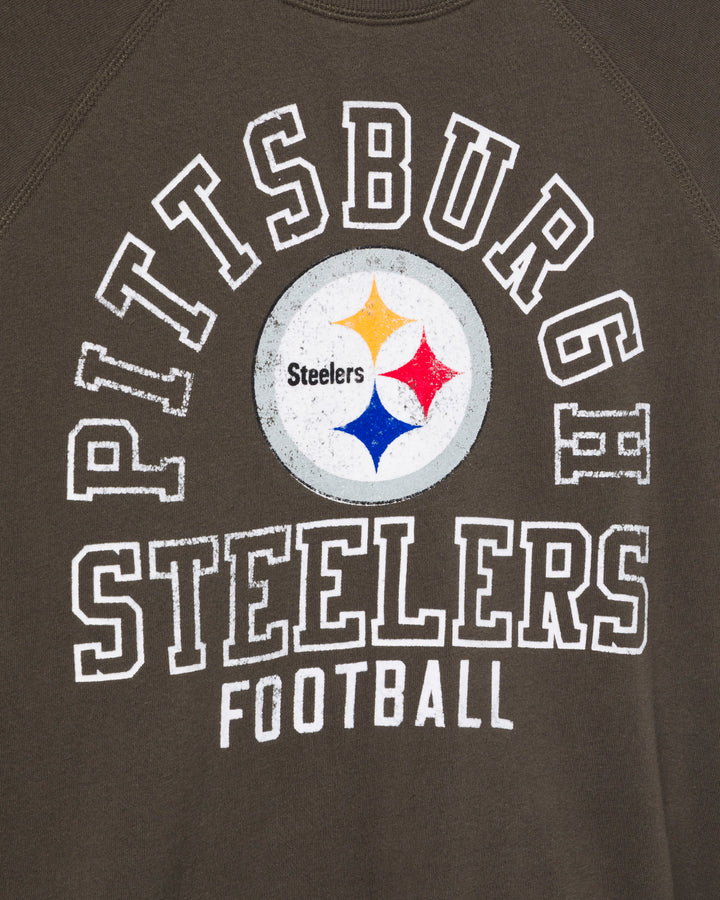 Women's Pittsburgh Steelers Flocked Raglan Crew Fleece
