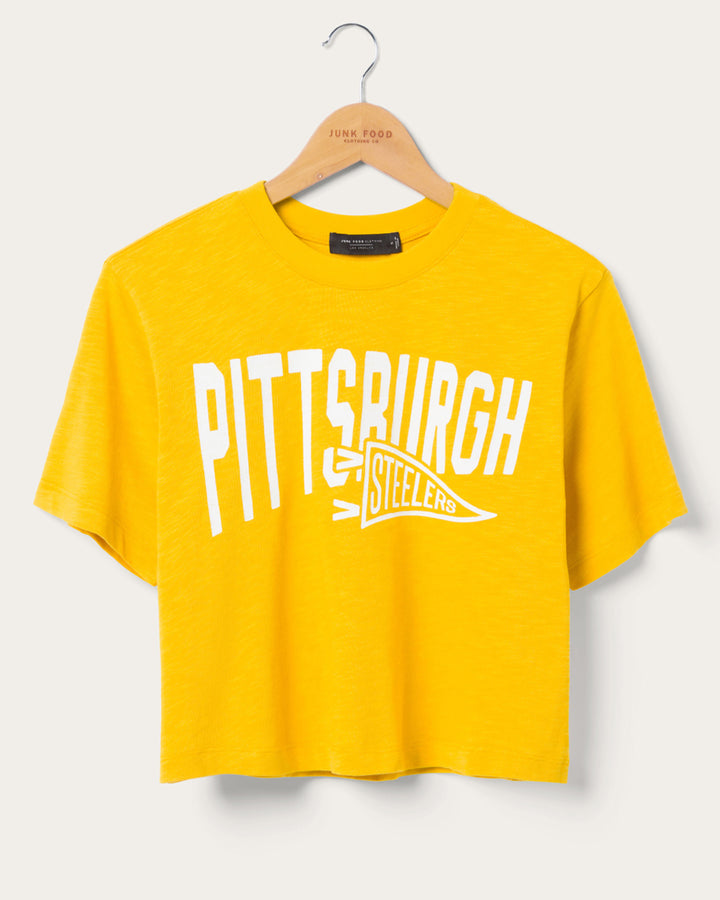 Women's Pittsburgh Steelers Dual Threat Mock Neck Crop Tee