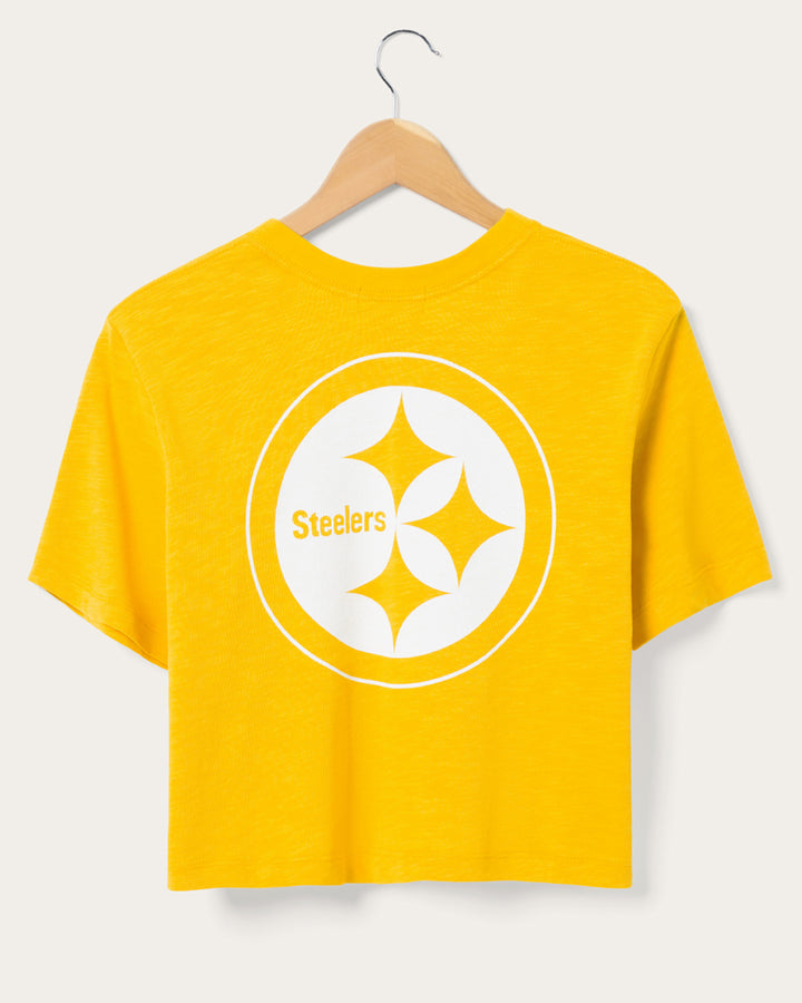 Women's Pittsburgh Steelers Dual Threat Mock Neck Crop Tee