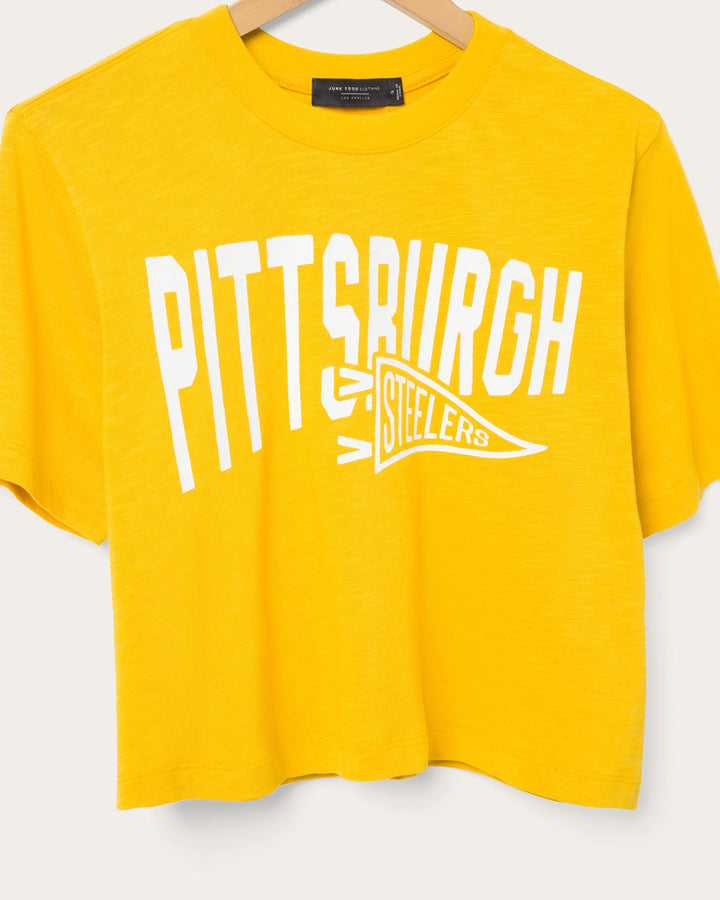 Women's Pittsburgh Steelers Dual Threat Mock Neck Crop Tee