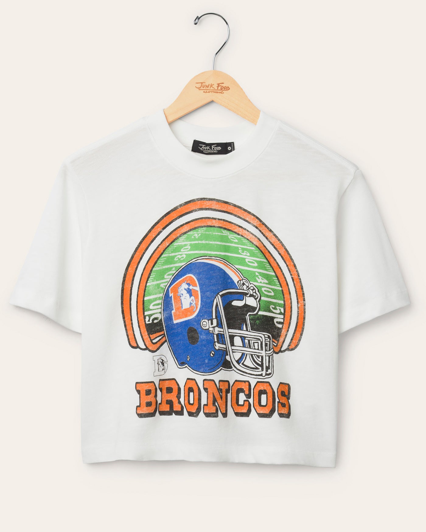 Denver Broncos Women's Fitted Cropped Short Sleeve T-Shirt - White - 100% Cotton