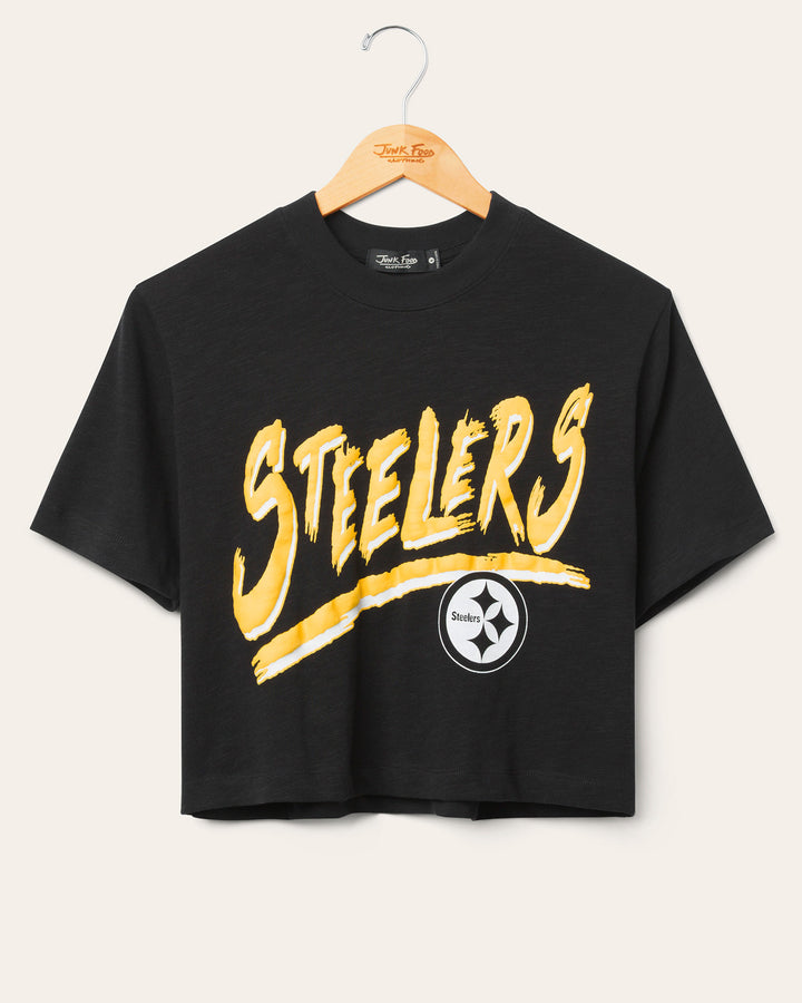 Women's Pittsburgh Steelers Thrill Mock Neck Crop Tee