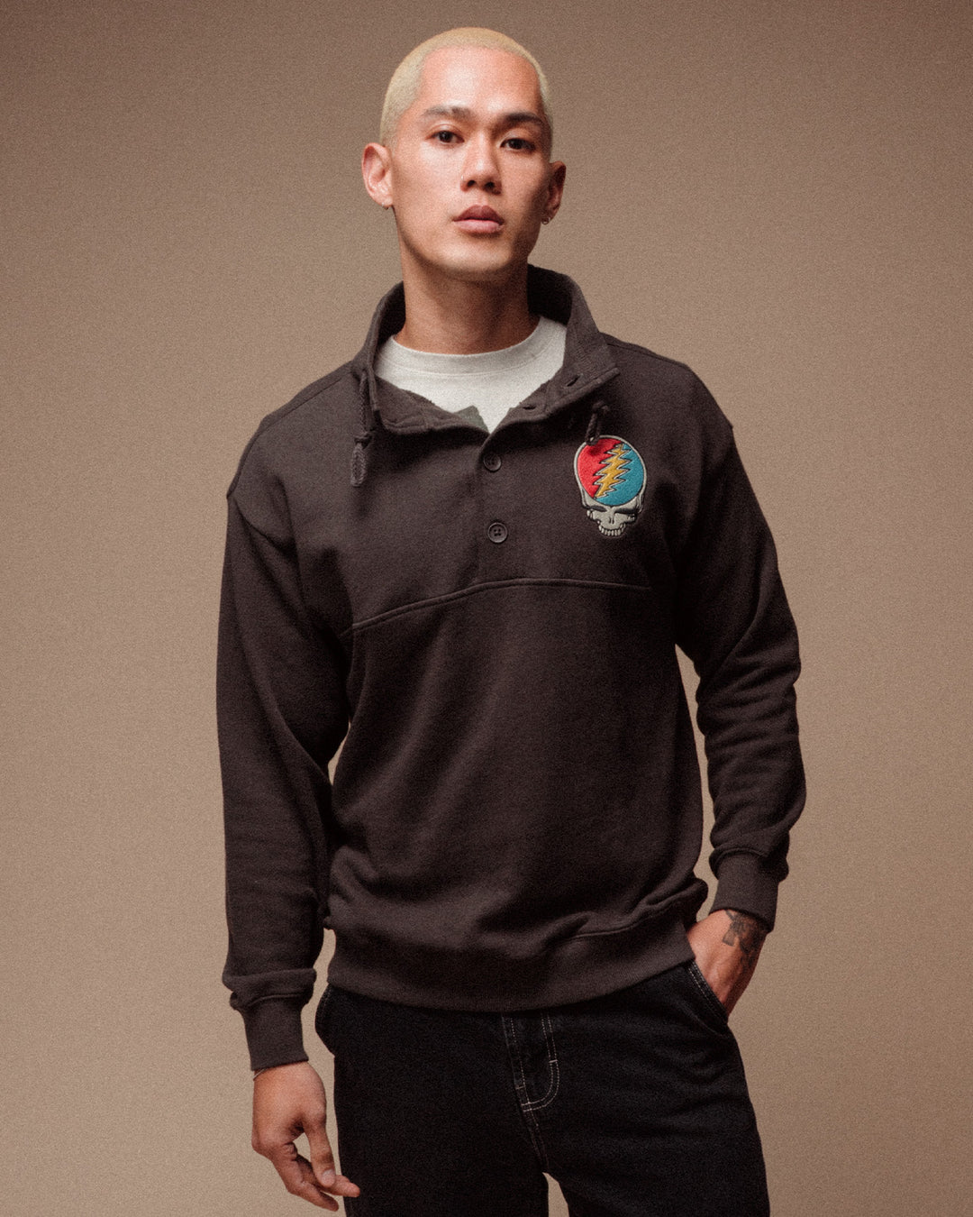 Grateful Dead Embroidered Mock Neck Button Up Fleece