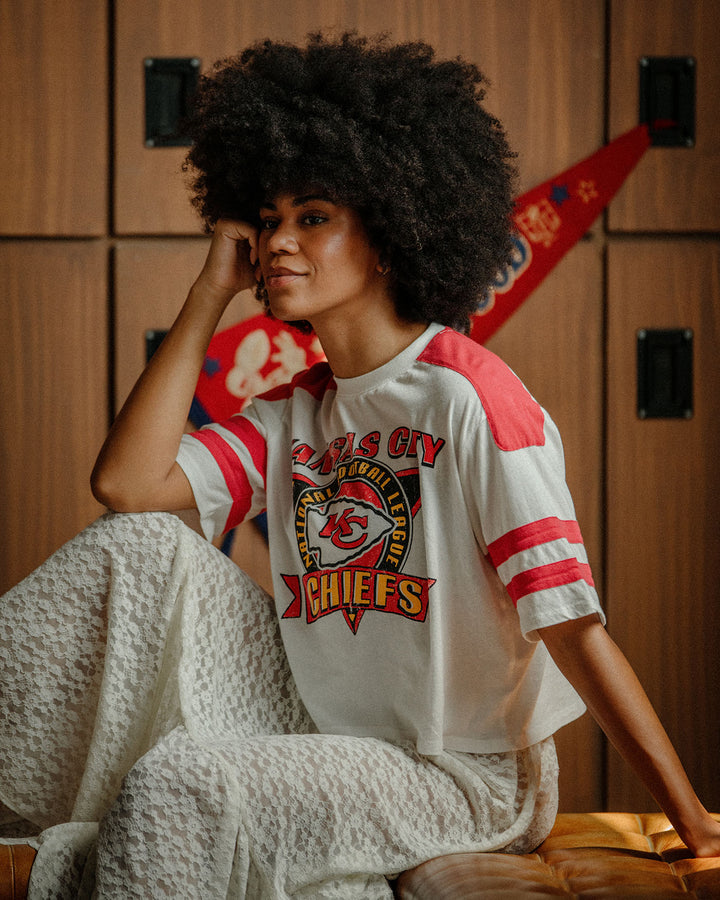 Women's Kansas City Chiefs Striped Crop Tee