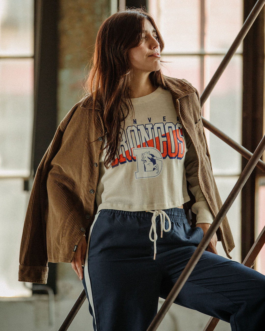 Women's Denver Broncos Slant Crop Thermal