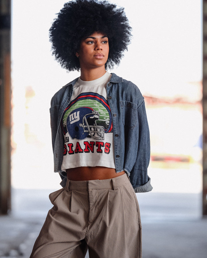 Women's New York Giants Game Time Mock Neck Crop Tee