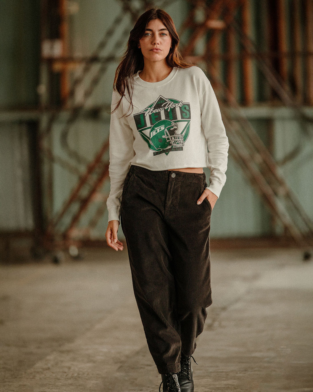 Women's New York Jets Helmet Crop Fleece