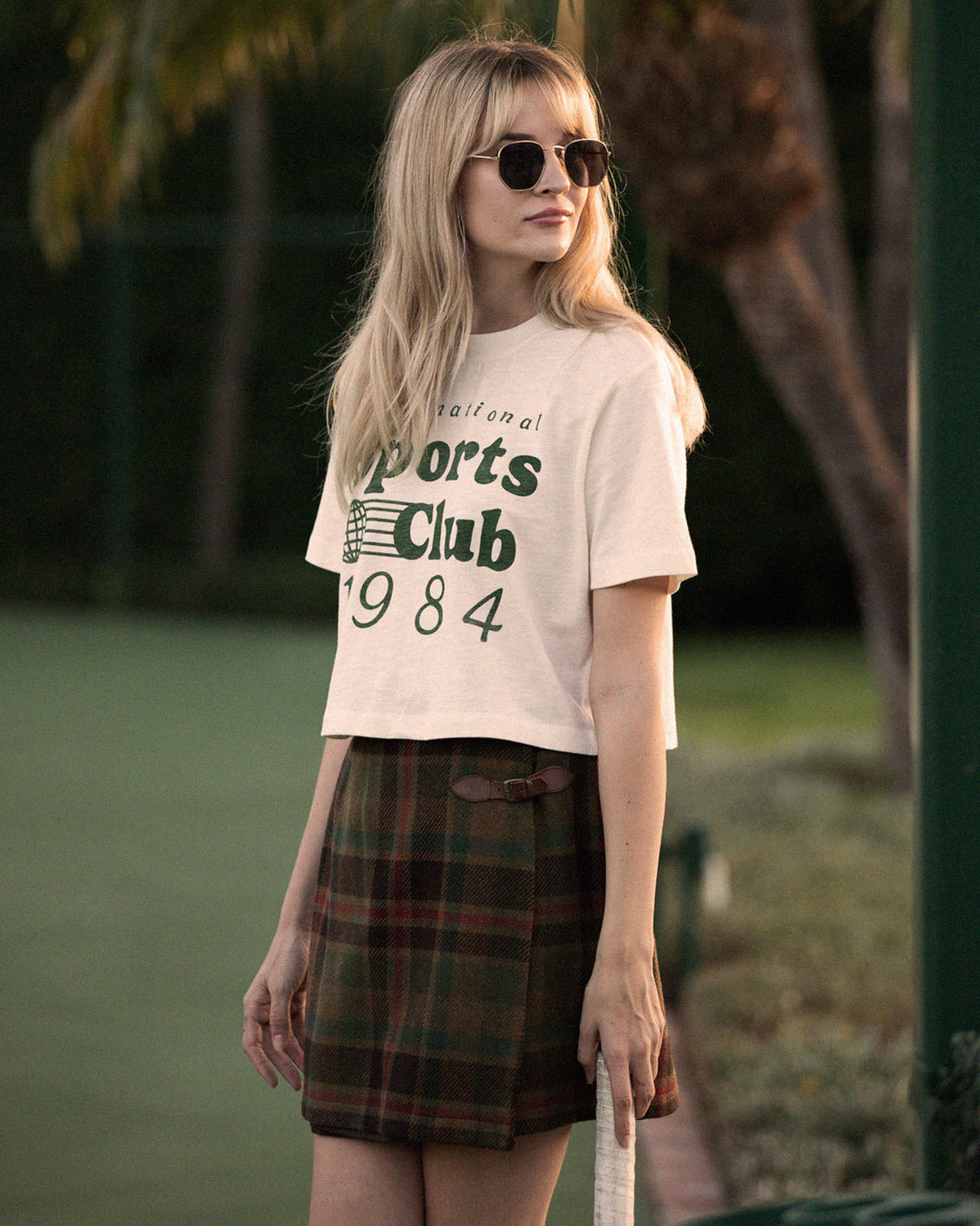 Women's International Sports Club 1984 Mock Neck Crop Tee