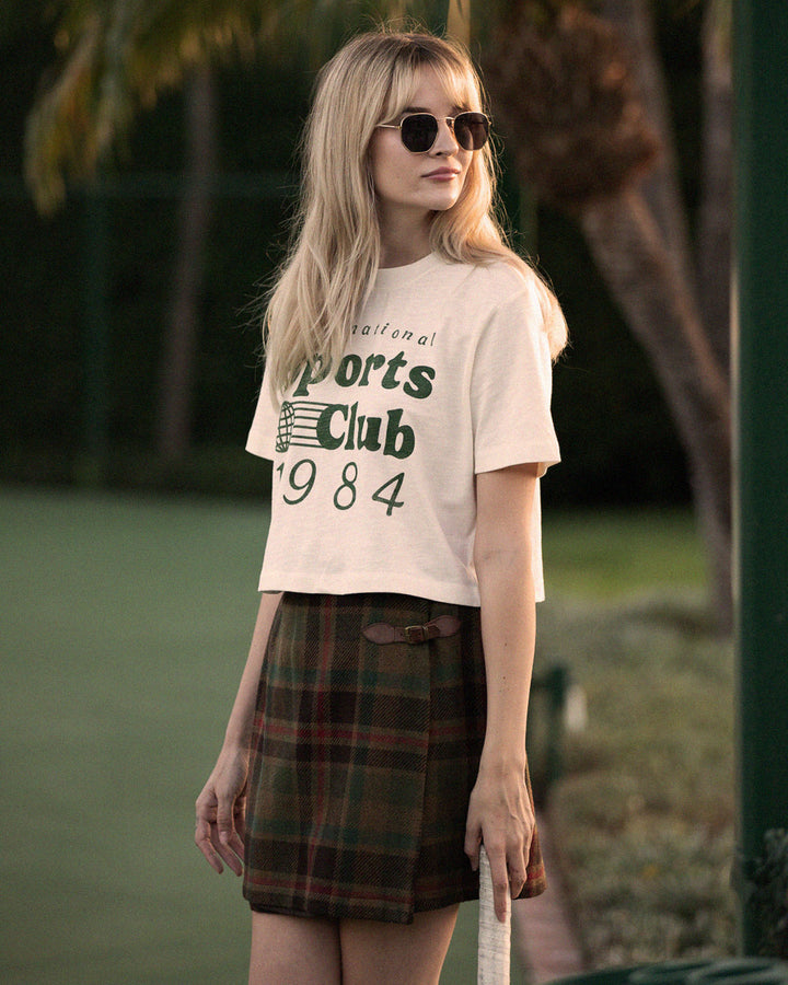 Women's International Sports Club 1984 Mock Neck Crop Tee