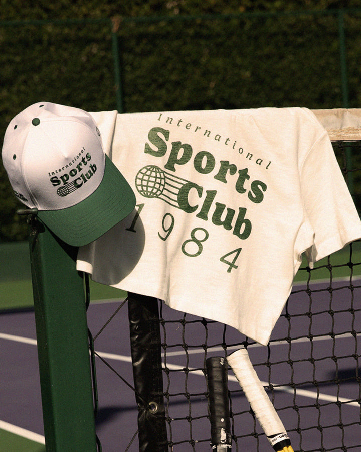 Women's International Sports Club 1984 Mock Neck Crop Tee