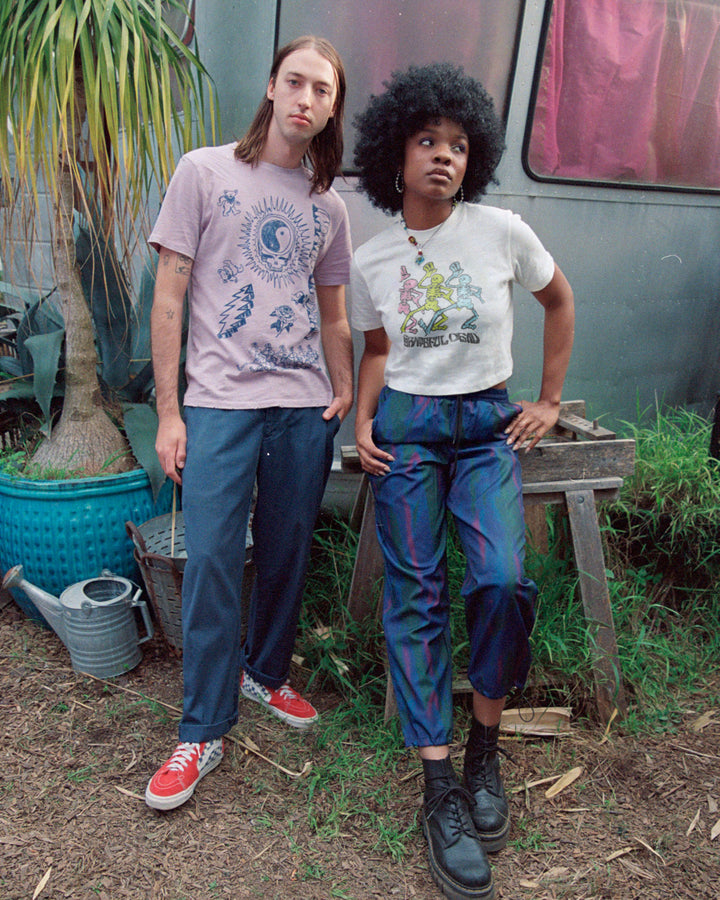 Women's Grateful Dead Dancing Skeletons Crop Mock Neck Tee