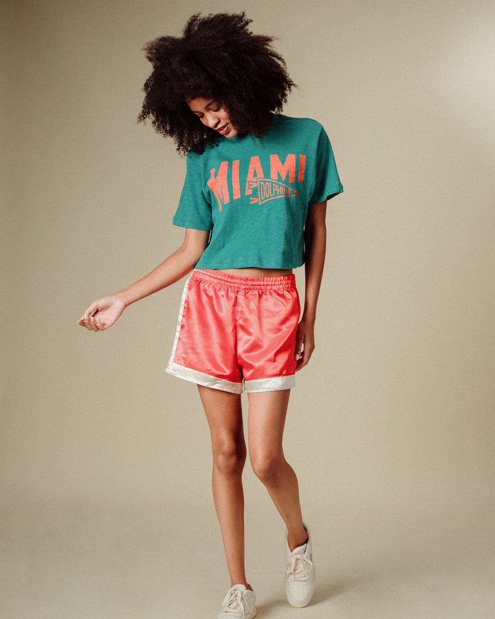 Women's Miami Dolphins Dual Threat Mock Neck Crop Tee