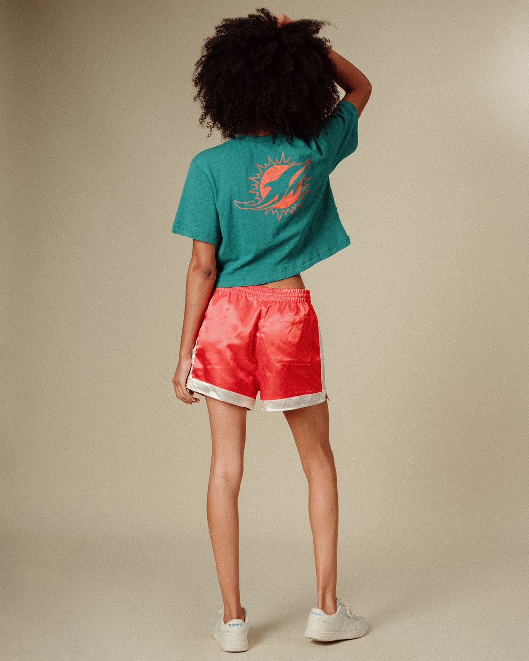 Women's Miami Dolphins Dual Threat Mock Neck Crop Tee