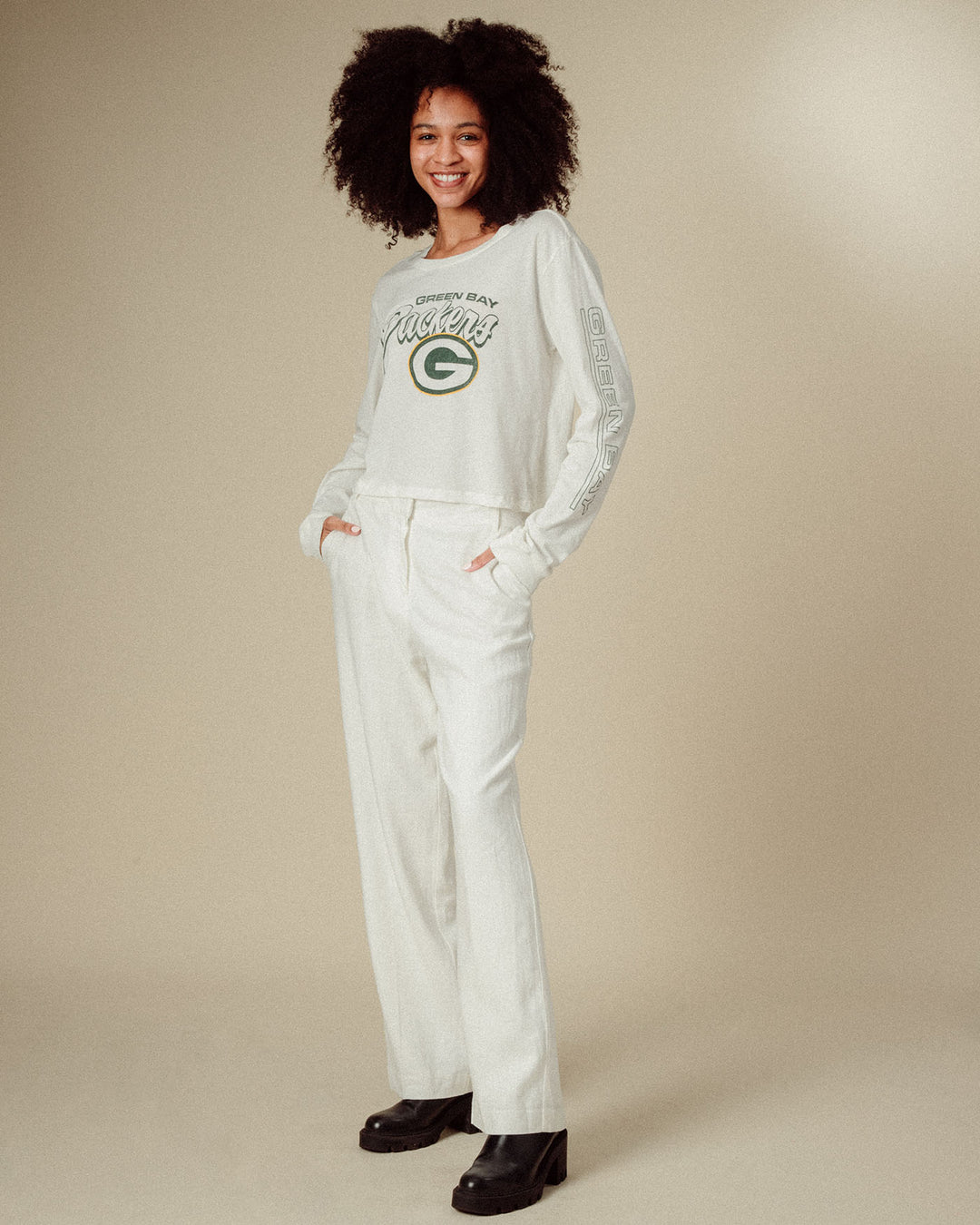 Women's Green Bay Packers Touchdown Long Sleeve Crop Tee