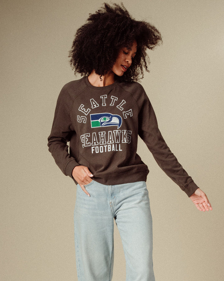 Women's Seahawks Flocked Raglan Crew Fleece