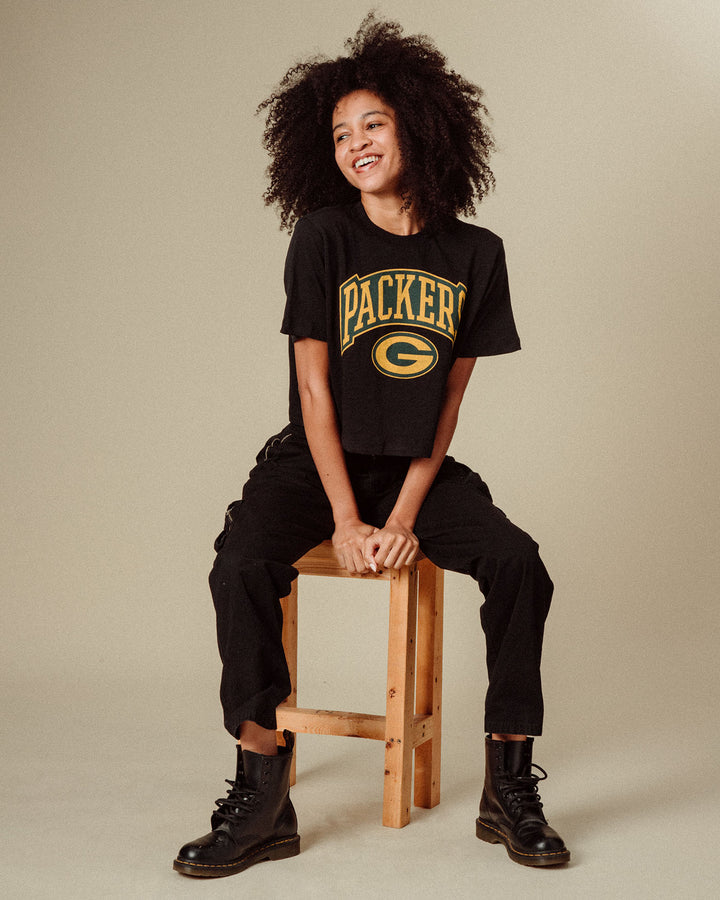 Women's Green Bay Packers Blitz Mock Neck Crop Tee