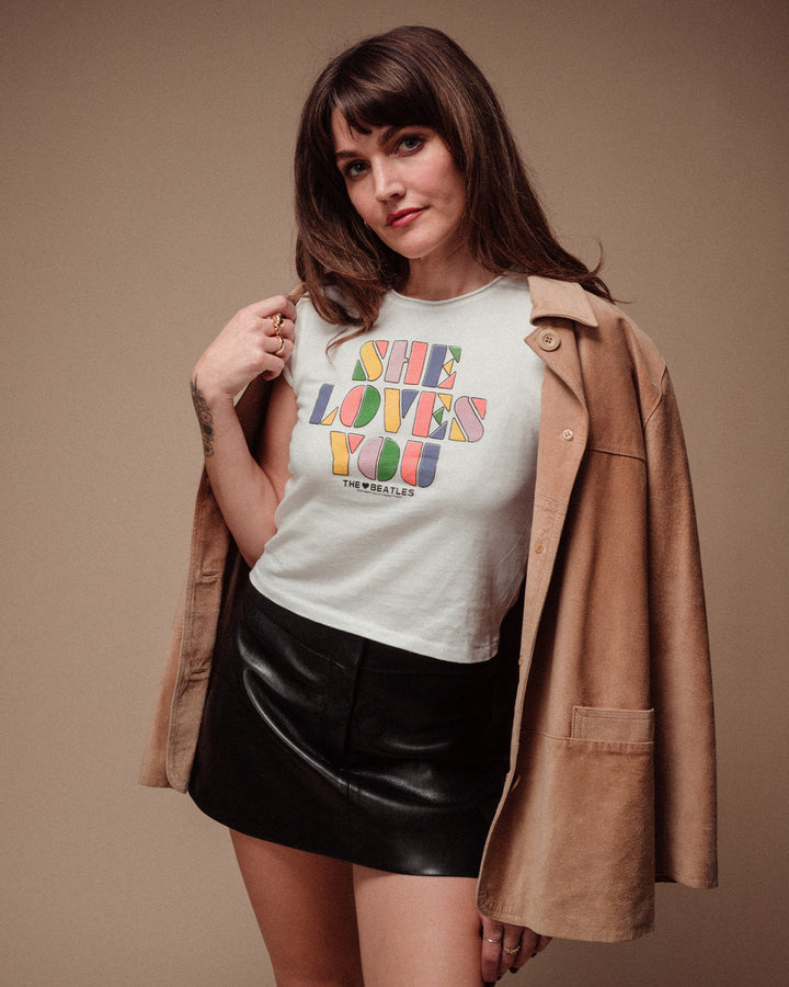 Women's The Beatles She Loves You Vintage Baby Tee