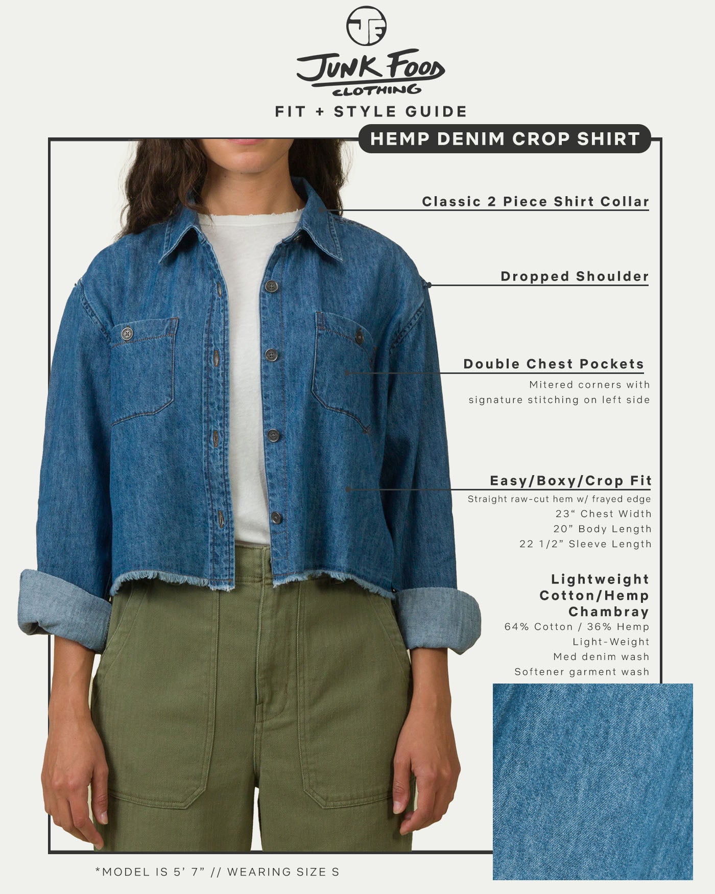 Women's Hemp Denim Crop Shirt – Junk Food Clothing