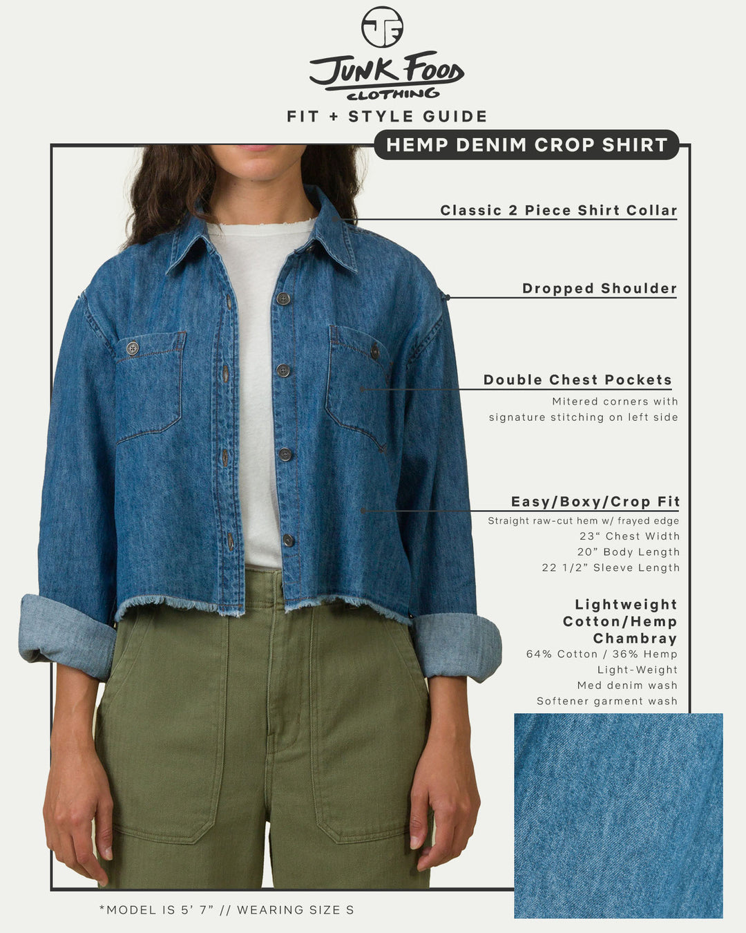 Women's Hemp Denim Crop Shirt – Junk Food Clothing