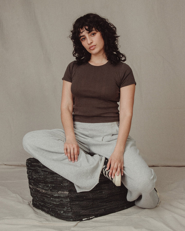 Womens Pointelle Short Sleeve Tee