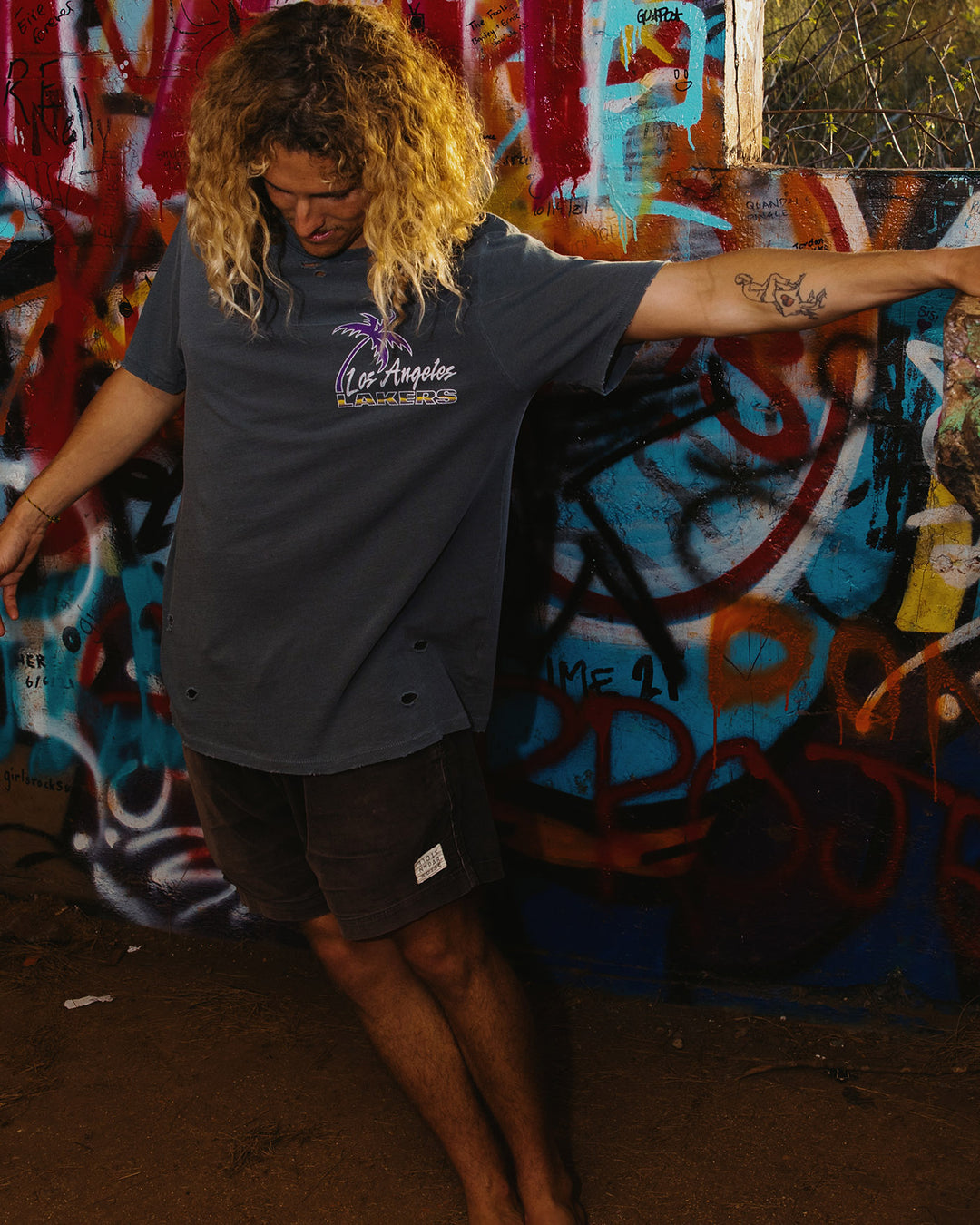 Lakers Luau Vintage Destroy Tee