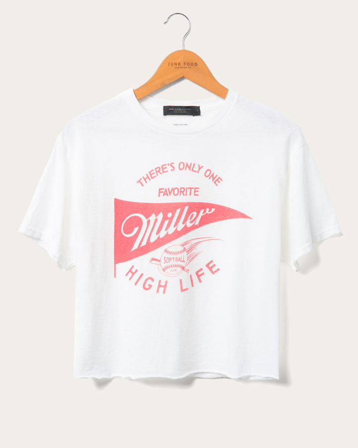 Women's Miller High Life Sportsman's Club Softball Flea Market Crop Tee